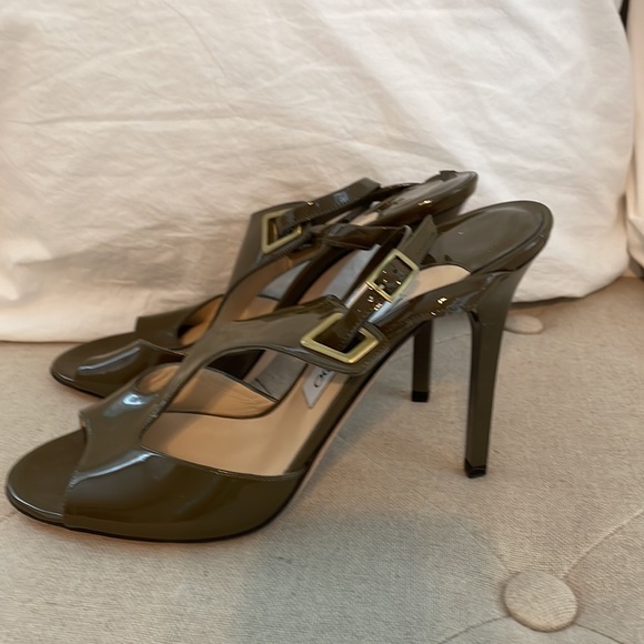 Jimmy Choo olive Green stiletto strappy heels shoes size 39 or 8 gold buckles - Picture 3 of 7